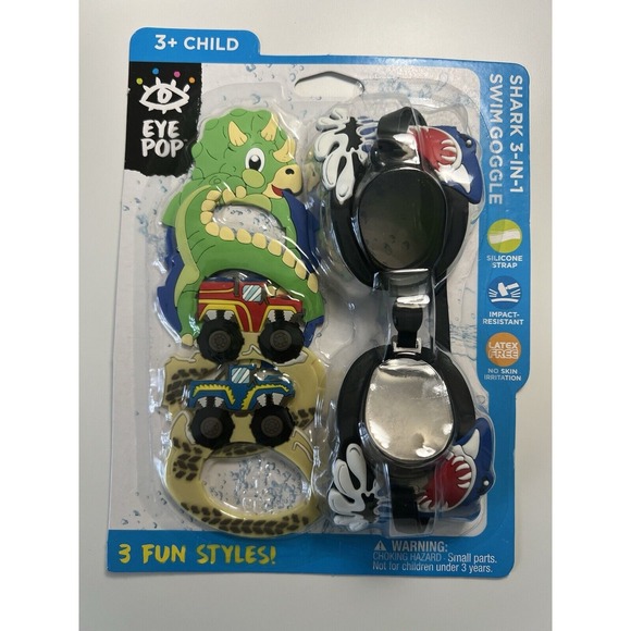 EyePop Shark 3-in-1 Swim Goggle Set for Children,‎ Multi-Color, Unisex. - Picture 1 of 1